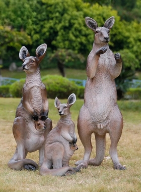 仿真袋鼠雕塑玻璃钢动物大型摆件庭院景区草坪户外公园林景观装饰