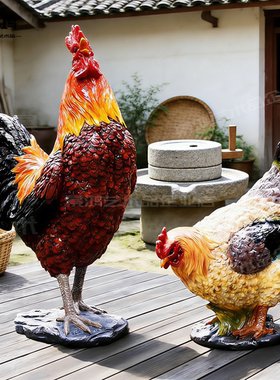 仿真公鸡母鸡树脂庭院落地摆件
