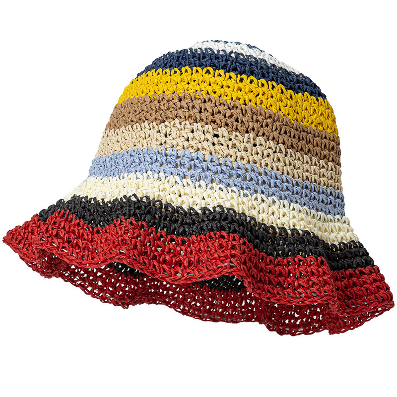 明星同款帽子女夏天彩色草帽海边遮阳防晒沙滩度假彩虹草编渔夫帽