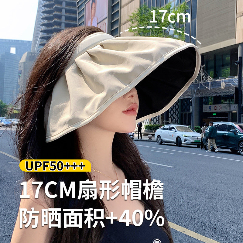 黑胶贝壳防晒帽女防紫外线遮脸大帽檐遮阳加大沿夏季空顶太阳帽子,淘宝优惠券,粉丝福利购,淘宝优惠卷