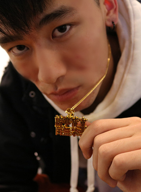 NYUK恩尤奇欧美潮牌麻花链子出人头地吊坠项链HIPHOP嘻哈饰品男女