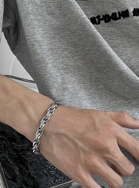 龙骨链不掉色欧美嘻哈hiphop手链男款小众设计钛钢潮银色手饰