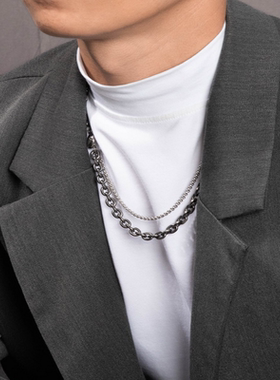 冷淡风不掉色潮流古巴链项链男潮女嘻哈钛钢百搭小众锁骨链配饰