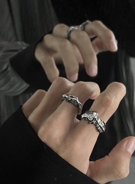 原创灰烬系列戒指男潮牌复古冷淡风高级感高街食指开口可调节指环