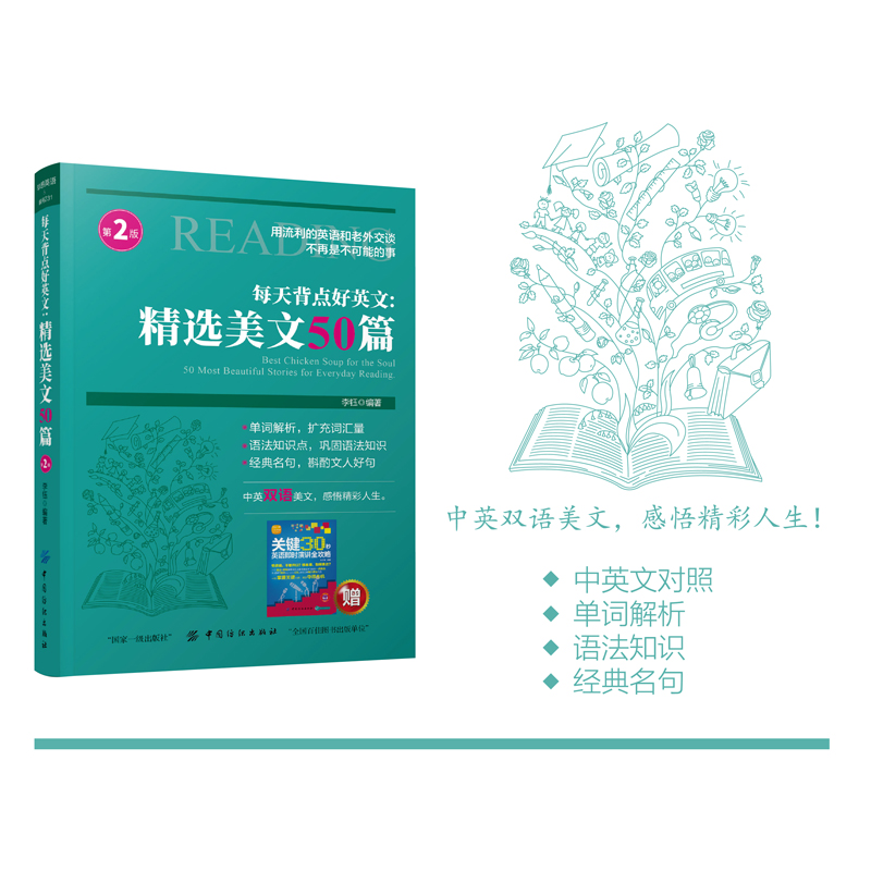 正版英语小故事大全集2册+精选美文50篇英汉互译每天读一点英文初中生课外阅读高中双语读物短文词汇心灵鸡汤入门课外自学有声书-图0