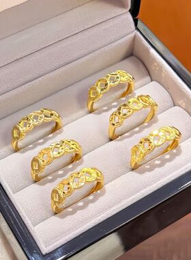 爆款可调节黄镀铜金精品流行五帝币金钱活口戒指招财进宝时尚潮流