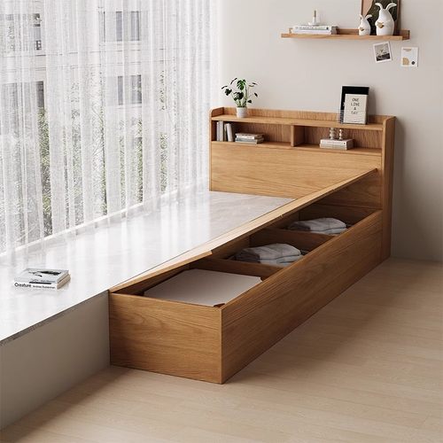 实木飘窗拼接床柜榻榻米床省空间窗台延伸衔接一半飘窗一半床定制 - 图1