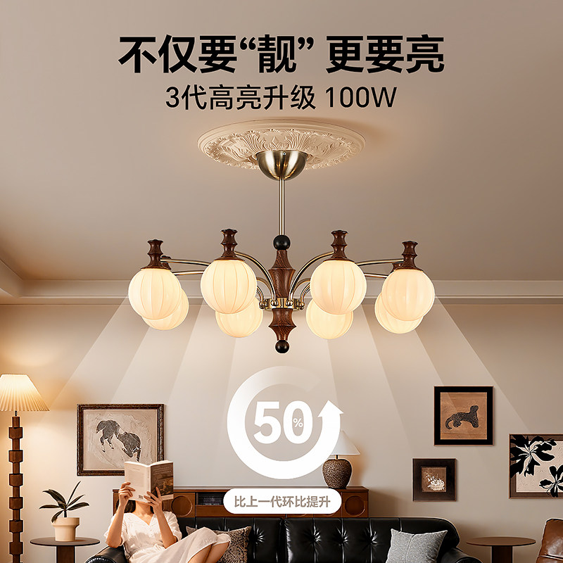 箭牌眼卫士中古风客厅吊灯简约大气智能全光谱护眼餐厅复古卧室灯,淘宝优惠券,粉丝福利购,淘宝优惠卷