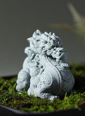 青砂石雕麒麟摆件新中式桌面茶桌装饰工艺品家居吉祥平安小摆设