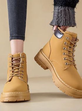 马丁靴女2025冬季爆款英伦风女鞋登山装短靴子加绒大黄靴