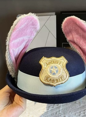兔子警官帽子儿童COS卡通兔耳朵头饰女童洛丽塔裙装饰可爱朱迪帽