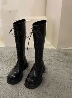 厚底白色长靴子女鞋年新款马丁靴女棕色秋冬长筒骑士靴ins潮