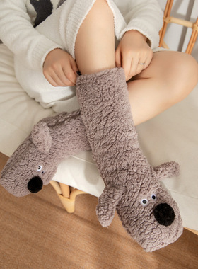 地板袜防滑室内雪地袜加绒加厚睡眠珊瑚绒家居拖鞋毛袜子女成人