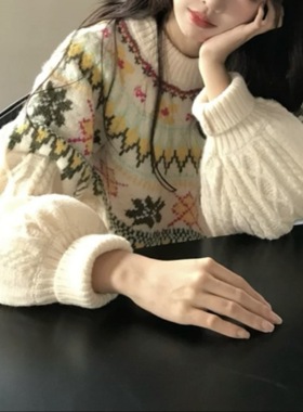 KANING复古甜美费尔岛毛衣女2025新款冬季慵懒高级感韩系针织衫女