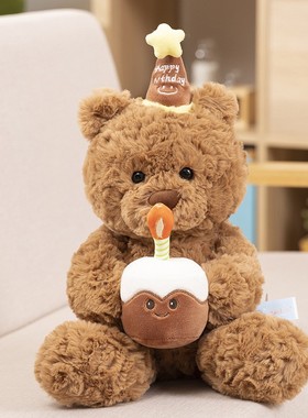 生日蛋糕熊礼帽熊泰迪熊公仔毛绒玩具海狸趴趴熊衬衣熊抱抱桶玩偶