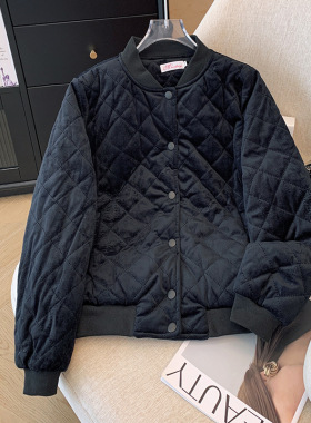 棉衣女2025秋冬季新款时尚金丝绒短款轻薄保暖外套小个子夹棉棉服