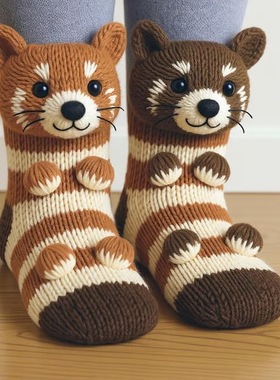 跨境新品AnimalSocks动物袜圣诞针织地板袜保暖袜可爱秋冬防滑