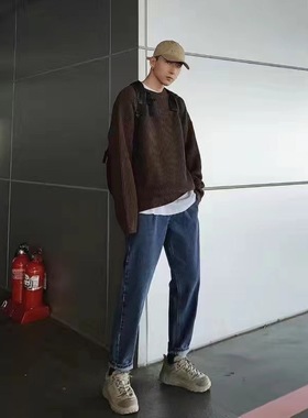 秋冬内搭打底针织衫纯色圆领毛衣宽松百搭加厚韩版潮流毛衣男外套