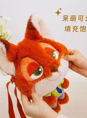 韩版卡通可爱疯狂动物城单肩斜挎包女狐狸尼克玩偶公仔包百搭背包