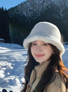纯色毛绒渔夫帽女冬季保暖显脸小毛茸茸软糯盆帽水桶帽百搭大头围