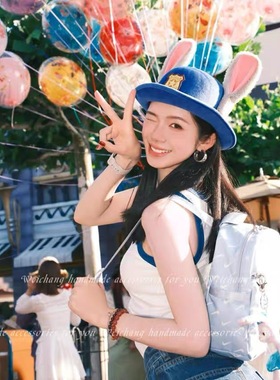 朱迪兔子警官cos卡通帽子儿童礼帽徽章圆顶兔耳朵乐园成人亲子帽