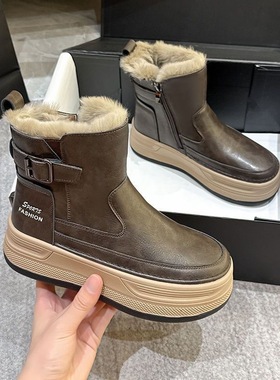 雪地靴女2025新款冬季加绒加厚短靴韩版保暖厚底保暖棉鞋增高防滑
