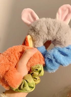 名创同款疯狂动物城朱迪尼克毛绒发圈头绳少女秋冬皮筋大肠圈发饰