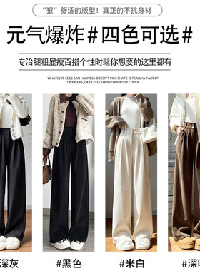 加绒雪尼尔阔腿裤女秋冬季2025新款高腰垂感直筒窄版小个子西装裤