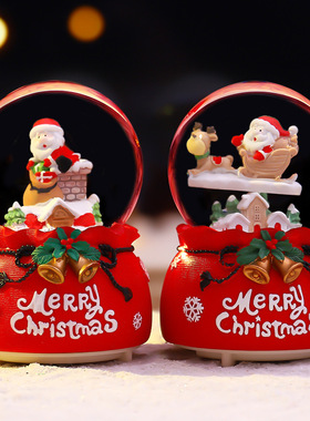 圣诞水晶球音乐盒创意发光飘雪圣诞老人八音盒节日礼物伴手礼批发