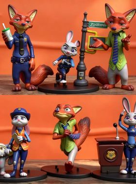 跨境6款疯狂动物城手办兔子狐狸警官大都会公仔装饰手办摆件模型