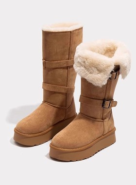 现货灰色长筒雪地靴女2025冬季新款厚底增高加绒加厚高筒保暖棉鞋