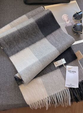 100%澳洲wool纯羊毛围巾女秋冬高级感2025新款英伦风格子围脖礼盒