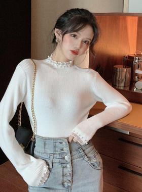 半高领针织衫女秋冬内搭打底衫高级感毛衣女中领外穿女装冰激淋色