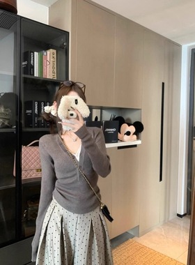 超显身材纯欲半开领纽扣长袖针织打底衫女秋冬纯欲辣妹毛衣内搭