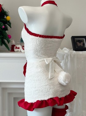 圣诞节服装性感纯欲可爱女仆装毛绒氛围感抹胸包臀裙圣诞连衣裙