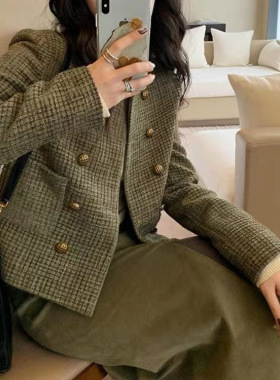 小香风粗花呢外套女2025春季新款女复古法式小个子短款通勤上衣女