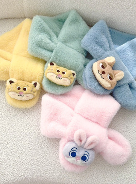 儿童围巾新款秋冬季毛绒亲子可爱卡通小兔仿兔毛加厚男女宝宝围脖