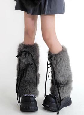 袜套秋冬堆堆小腿套y2k辣妹毛毛加厚仿皮草小腿袜保暖雪地靴袜套