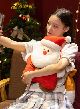 创意圣诞老人抱枕毛绒玩具圣诞节日装饰品摆件可爱圣诞节玩偶靠垫