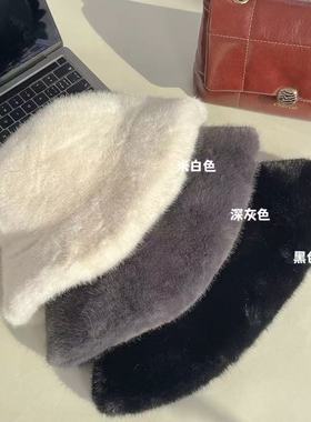 网红毛绒渔夫帽秋冬季保暖加绒加厚帽子显脸小百搭时尚毛毛帽子女