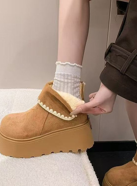 厚底雪地靴鞋女2025秋冬季新款显瘦白色厚底勃肯鞋中筒袜短靴子