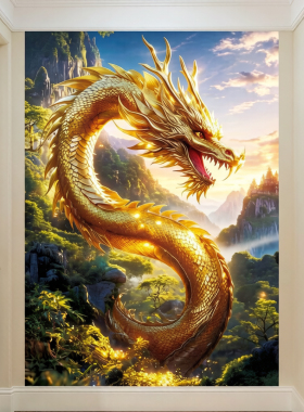 金龙飞龙生财镇宅风水贴画装饰画