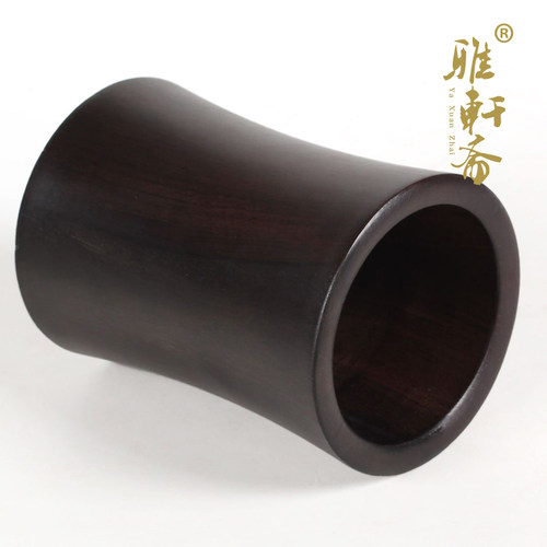 H雅轩斋]红木工艺品 木雕 黑梓木浮雕 明式小号圆笔筒 带锦盒新款 - 图1