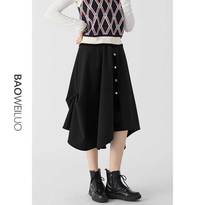 2021秋冬高腰不规则毛呢a字长裙 宝薇洛半身裙