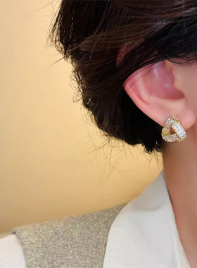 真金三角锆石耳环女简约