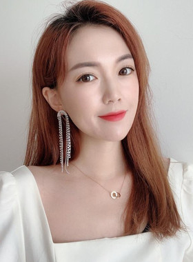 韩国新款长款耳环夸张水钻网红气质夜店女流苏时尚个性大气耳饰