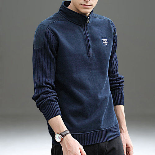 加绒卫衣男2025年秋冬季宽松套头针织衫外套潮流半高领拉链毛衣男 - 图1