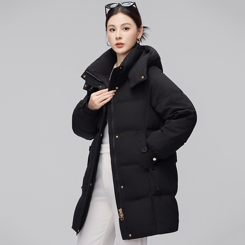 鸭鸭羽绒服女中长款2025年冬季新款时尚加厚宽松白鸭绒小个子外套