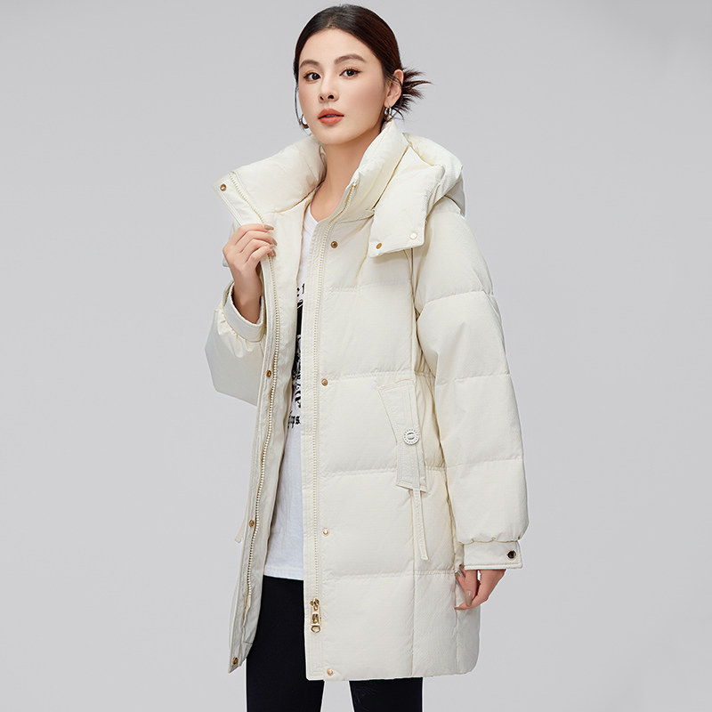 鸭鸭羽绒服女中长款2025年冬季新款时尚加厚宽松白鸭绒小个子外套