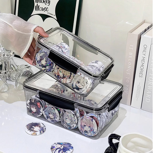 吧唧收纳盒亚克力透明带盖密封防潮徽章动漫周边谷子防尘展示盒子 - 图0